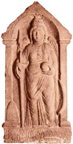 Replica of the sandstone relief from Birrens of Brigantia, patron goddess of the Brigantes
